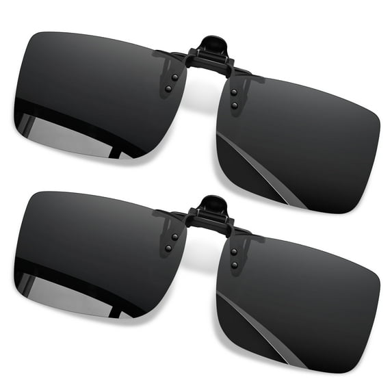 KANASTAL 2 Pack Clip on Sunglassses Women Men Polarized Rimless Recutangular UV400 Protection Portable Driving Fishing Black