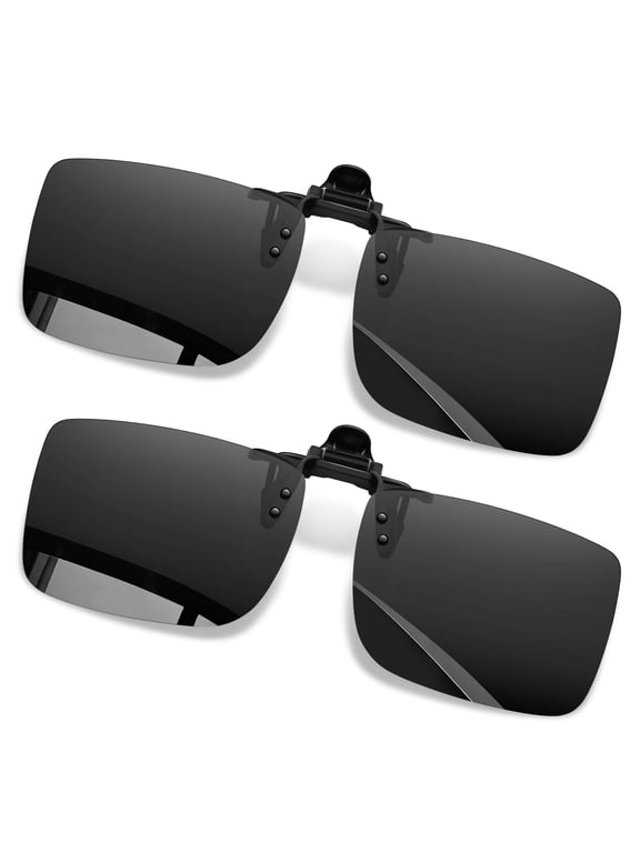 2 Pack Clip on Sunglassses Women Men Polarized Rimless Recutangular UV400 Protection Portable Driving Fishing Black