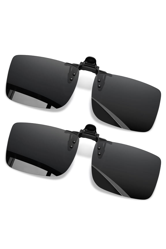 2 Pack Clip on Sunglassses Women Men Polarized Rimless Recutangular UV400 Protection Portable Driving Fishing Black