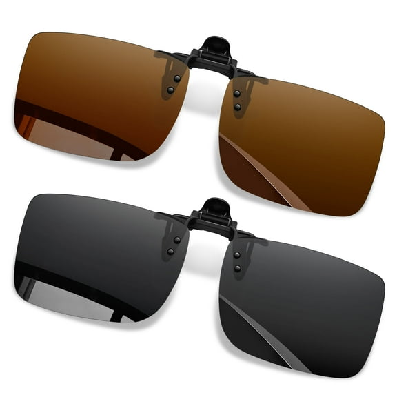 KANASTAL 2 Pack Flip up Sunglasses Polarized Women Clip-on Sun Glasses Men Flexible UV400 Driving Brown & Black