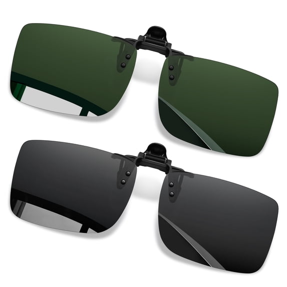 KANASTAL 2 Pack Flip up Sunglasses Polarized Women Men Green Clip on Sunglasses Rimless UV400 Protection Driving