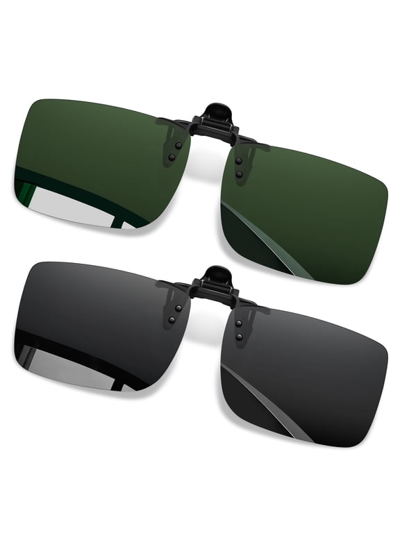 2 Pack Flip up Sunglasses Polarized Women Men Green Clip on Sunglasses Rimless UV400 Protection Driving