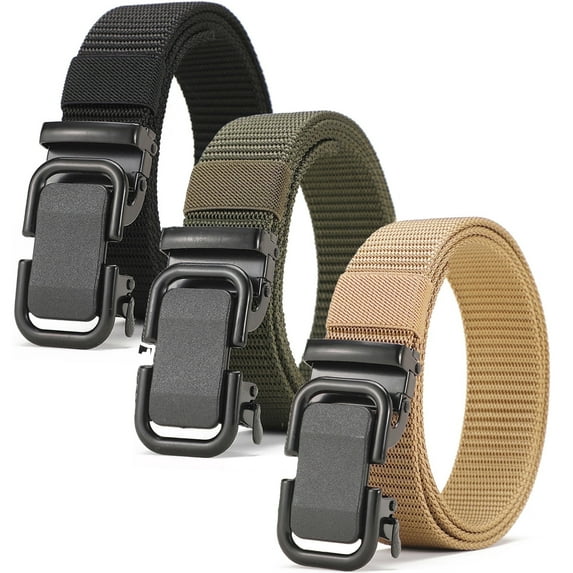 KANASTAL 3 Pack Nylon Canvas Belt Webbing for Men Women Outdoor Web Belt (Black, Green, Brown)