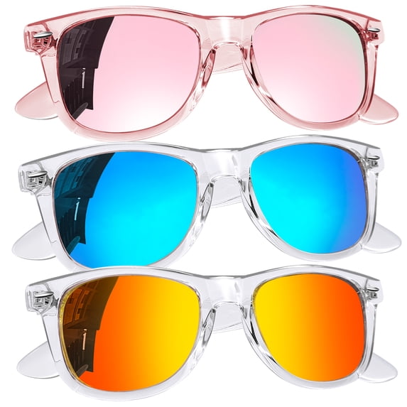 KANASTAL 3 Pack Sunglasses Polarized Women Men Mirrored Sun Glasses Transparent Frame Summer Beach Sun Bath Driving Vacation Traveling Fishing - Pink Blue Orange