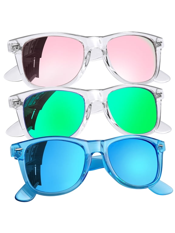 3 Pack Sunglasses Polarized Women Men Mirrored Sun Glasses Transparent Frame Summer Beach Sun Bath Driving Vacation Traveling Fishing - Pink Green Blue