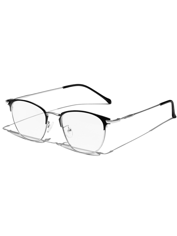 Anti Blue Light Glasses Men Metal Half-rim Computer Reading Gaming Glasses Blue Light Blocking Anti Fatigue for Digital Screen Silver Frame