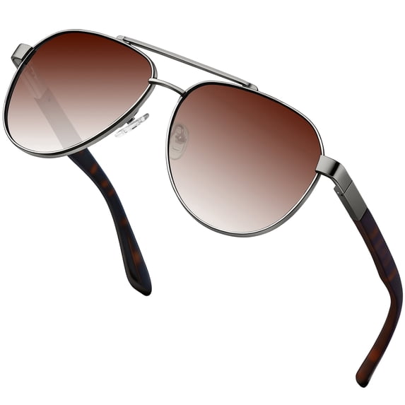 KANASTAL Aviator Sunglasses Polarized for Men Women, Sping Hinge Gray Frame Shades Sun Glasses Retro Driving Summer Vacation Beach Gradient Brown