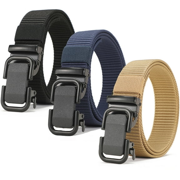 KANASTAL Belt for Men, 3Pack Nylon Web with Quick Release Metal Buck, Ideal for Work(Black, Blue, Beige)
