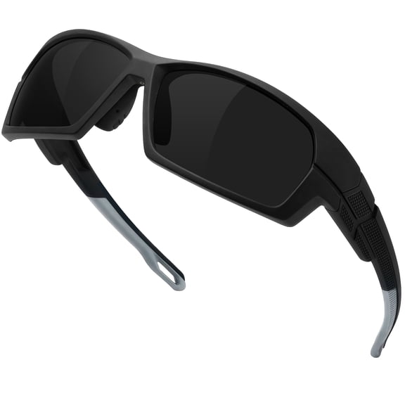 KANASTAL Black Sports Sunglasses Mens Wrap Around Polarized Womens Rectangular TR90 Curved Running Cycling Golf Driving Fishing UV400 - Matte Black