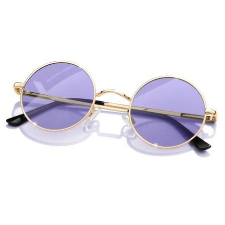 KANASTAL Round Sunglasses Women Light Purple Circle Sun Glasses Men Steampunk Hippie Cosplay Cutsom 70s Retro Party Gathering Metal Frame Spring Hinges(Gold Frame Purple Lens)