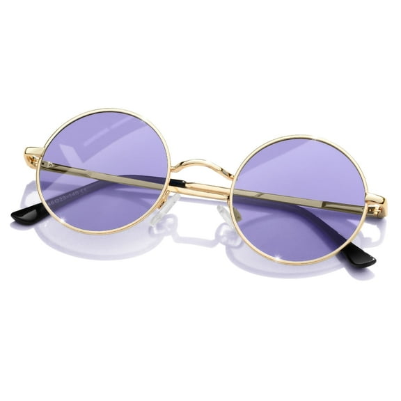 KANASTAL Round Sunglasses Women Light Purple Circle Sun Glasses Men Steampunk Hippie Cosplay Cutsom 70s Retro Party Gathering Metal Frame Spring Hinges(Gold Frame Purple Lens)