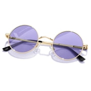 KANASTAL Round Sunglasses Women Light Purple Circle Sun Glasses Men Steampunk Hippie Cosplay Cutsom 70s Retro Party Gathering Metal Frame Spring HingesGold Frame Purple Lens