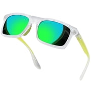 KANASTAL Fashion Square Sunglasses for Women & Men - Polarized Wide Frame Shades, Lightweight Comfort Fit, 100% UV Blocking, Retro Modern StyleTransparent Frame Mirrored Green Lens
