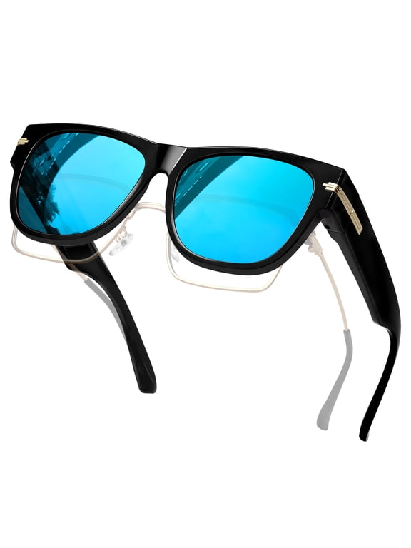 Fit over Glasses Sunglasses for Women Polarized Blue Mirrored Square Sunglasses over Glasses Men Oversized Trendy Square Shades for Driving