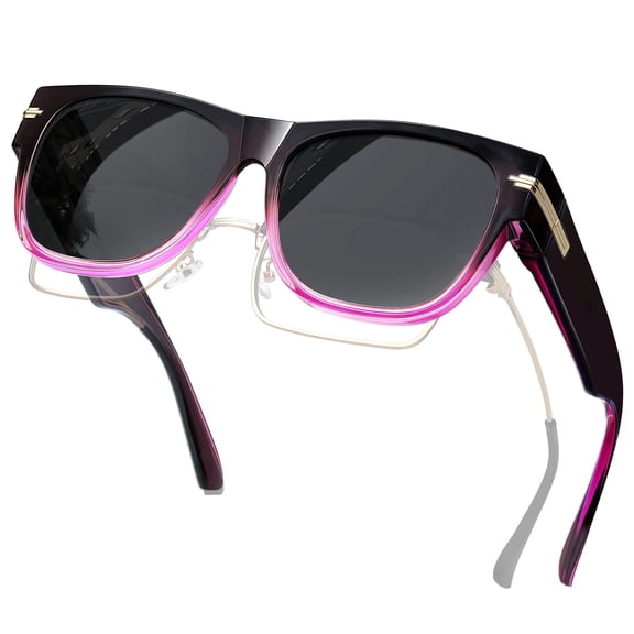 KANASTAL Fit over Glasses Sunglasses for Women Polarized Gradient Purple Square Sunglasses over Glasses Men Trendy Square Shades for Driving