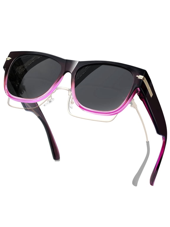 Fit over Glasses Sunglasses for Women Polarized Gradient Purple Square Sunglasses over Glasses Men Trendy Square Shades for Driving