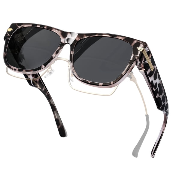 KANASTAL Fit over Glasses Sunglasses for Women Polarized Leopard Square Sunglasses over Glasses Men Trendy Square Shades for Driving