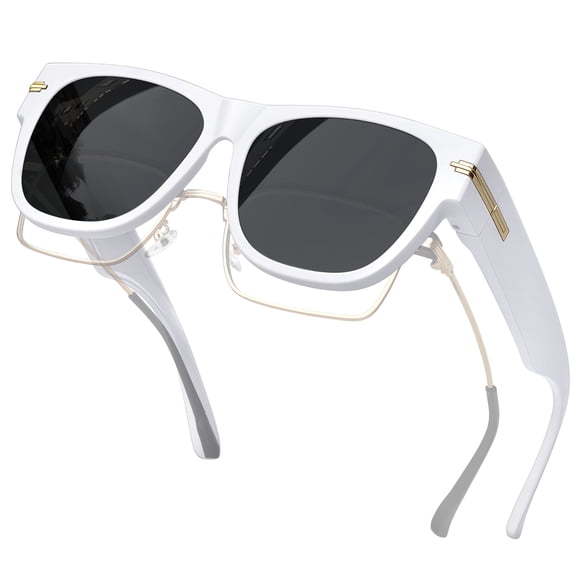 KANASTAL Fit over Glasses Sunglasses for Women Polarized White Square Sunglasses over Glasses Men Trendy Square Shades for Driving