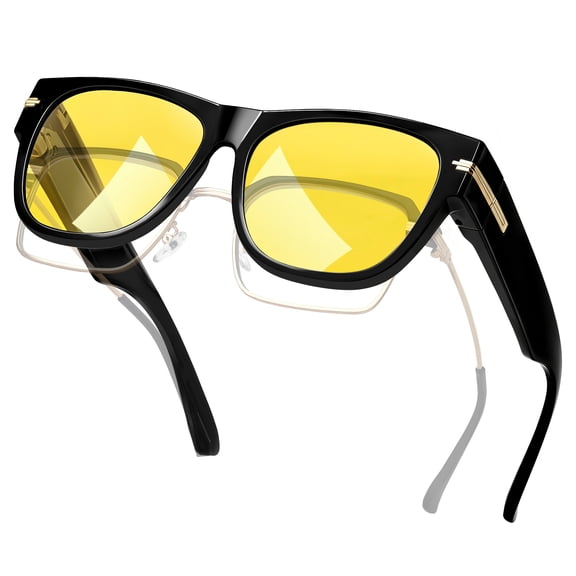 KANASTAL Fit over Night Driving Glasses Yellow for Women Men Night Vision Glasses Anti Glare UV400 Protection