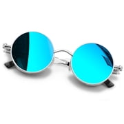 KANASTAL Hippie Round Sunglasses Polarized for Women Men Circle Steampunk Sun Glasses UV400 Protection Blue