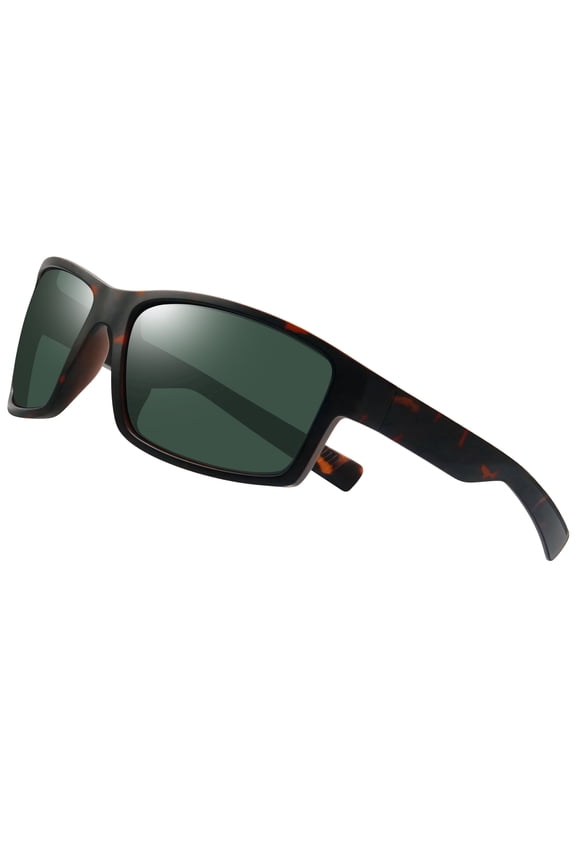 Polarized Sunglasses Men Sports UV400 Protection Lightweight Wraparound Green Sun Glasses Comfortable for Fishing, Running, Hiking, Driving Tortoiseshell Frame