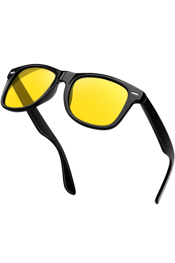 Night Driving Glasses Men Yellow Tinted Night Vision Glasses For Driving Women Anti Glare(Brilliant Black Frame Yellow Lens)