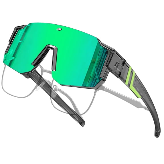 KANASTAL Over Glasses Sunglasses for Men Women Fit over Wraparound Sport Sun GLasses Cycling Mirrored Green Lens