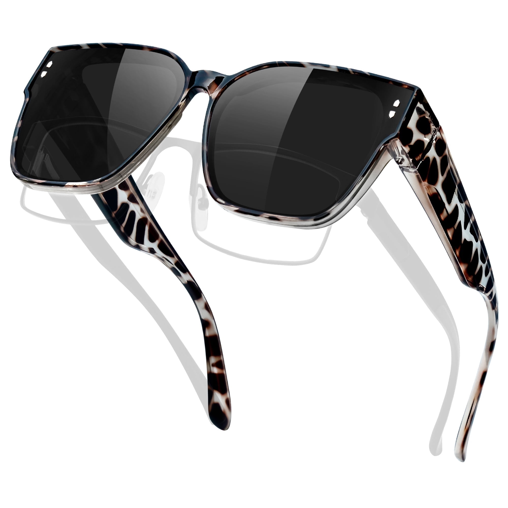 Oversized Fit Over Sunglasses for Women Polarized Wear Over Glasses Sun Glasses Men UV400 Leopard Frame Black Lens