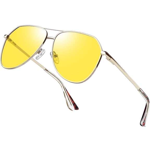 KANASTAL Pilot Night Driving Glasses Gold Frame for Men Women Anti Glare Yellow Night Vision Glasses Fishing Climbing UV400