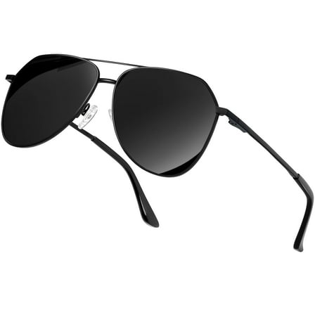 KANASTAL Polarized Aviator Sunglasses for Men Women Classic Mirrored Lens UV Protection Golf Fishing Climbing Sun Glasses (Black Frame/Black Lens)