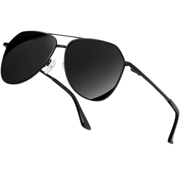 KANASTAL Polarized Aviator Sunglasses for Men Women Classic Mirrored Lens UV Protection Golf Fishing Climbing Sun Glasses (Black Frame/Black Lens)