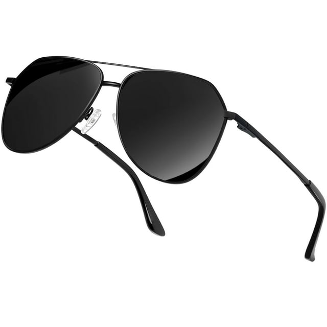 KANASTAL Polarized Aviator Sunglasses for Men Women Classic Mirrored Lens UV Protection Golf Fishing Climbing Sun Glasses (Black Frame/Black Lens)