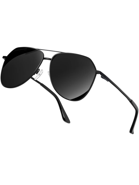 Polarized Aviator Sunglasses for Men Women Classic Mirrored Lens UV Protection Golf Fishing Climbing Sun Glasses (Black Frame/Black Lens)
