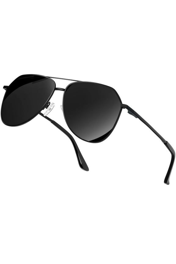 Polarized Aviator Sunglasses for Men Women Classic Mirrored Lens UV Protection Golf Fishing Climbing Sun Glasses (Black Frame/Black Lens)