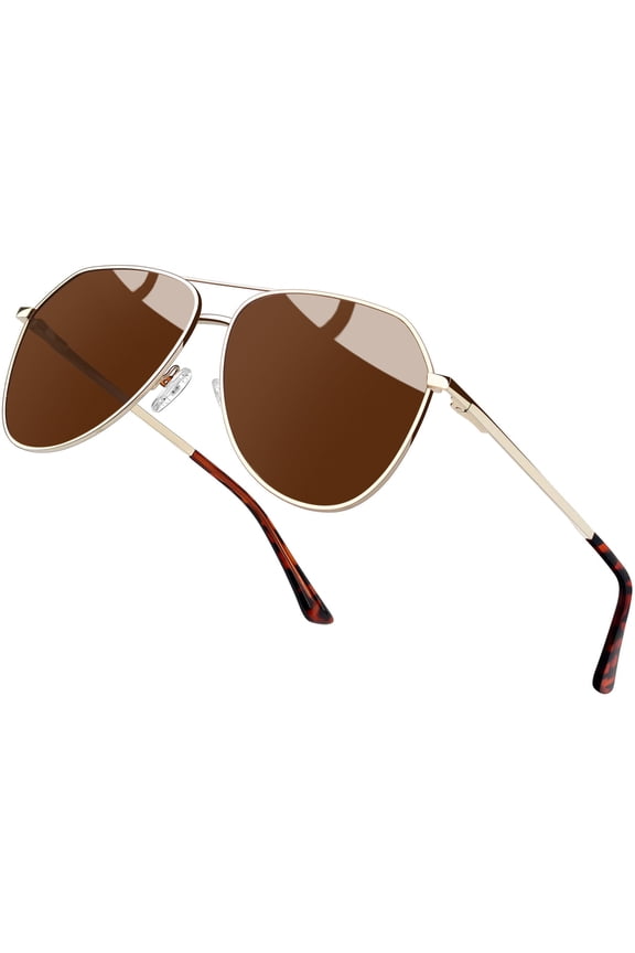 Polarized Aviation Sunglasses for Men Women Classic Mirrored Lens UV Protection Golf Fishing Climbing Sun Glasses(Gold Frame/Brown Lens)