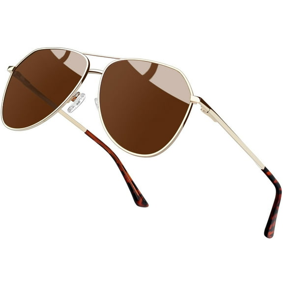 KANASTAL Polarized Aviation Sunglasses for Men Women Classic Mirrored Lens UV Protection Golf Fishing Climbing Sun Glasses(Gold Frame/Brown Lens)