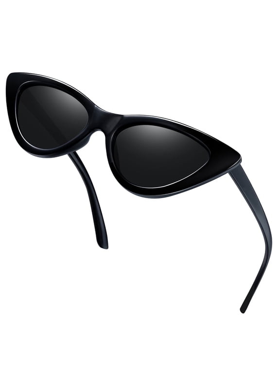 Polarized Cat Eye Sunglasses for Women, Trendy Retro Narrow Pointy Cateye Womens Sun Glasses with Polarized UV400 Protection Party Black Sunglasses
