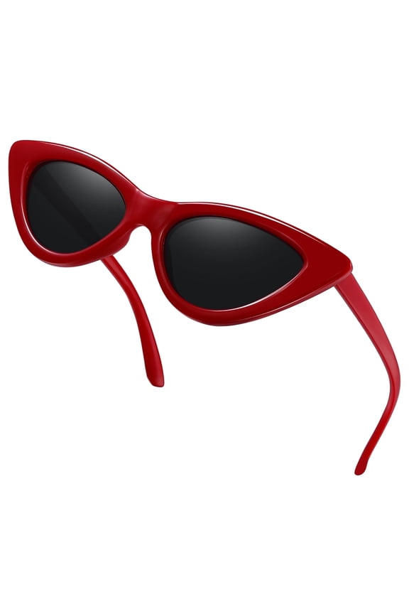 Polarized Cat Eye Sunglasses for Women, Trendy Retro Narrow Pointy Cateye Womens Sun Glasses with Polarized UV400 Protection Party Sunglasses Red