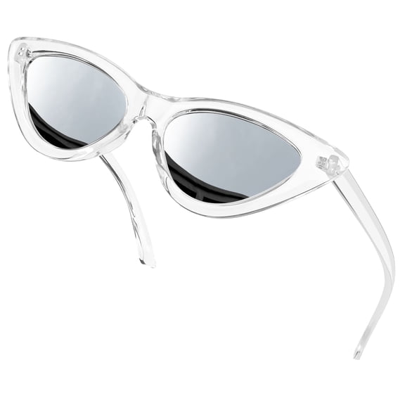 KANASTAL Silver Polarized Cat Eye Sunglasses for Women, Trendy Retro Narrow Pointy Cateye Womens Sun Glasses with Polarized UV400 Protection Party Mirrored Sunglasses