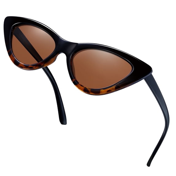 KANASTAL Polarized Cat Eye Sunglasses for Women, Trendy Retro Narrow Pointy Cateye Womens Sun Glasses Brown UV400 Protection Party Sunglasses Amber