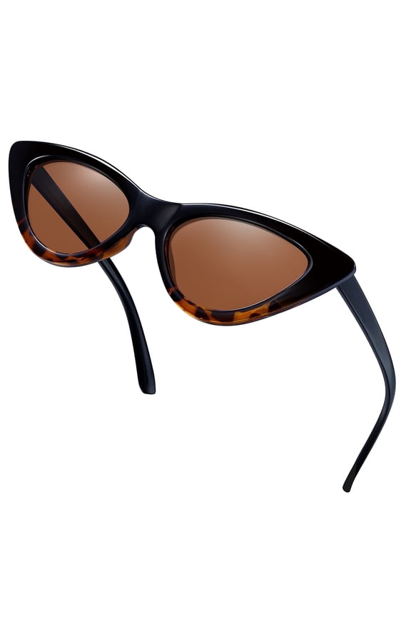 Polarized Cat Eye Sunglasses for Women, Trendy Retro Narrow Pointy Cateye Womens Sun Glasses Brown UV400 Protection Party Sunglasses Amber