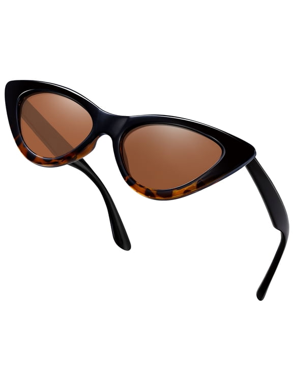 Polarized Cat Eye Sunglasses for Women, Trendy Retro Narrow Pointy Cateye Womens Sun Glasses Brown UV400 Protection Party Sunglasses Amber