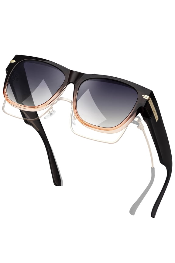 Polarized Fit Over Glasses Sunglasses for Women Trendy Square Over Glasses Shades for Driving Riding UV400 Protection Lightweight Geadient Black & Pink Frame