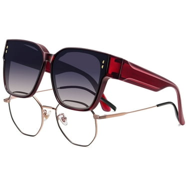 KANASTAL Polarized Fit over Glasses Sunglasses for Women UV Protection, Trendy Square Shades for Driving Riding(Wine）