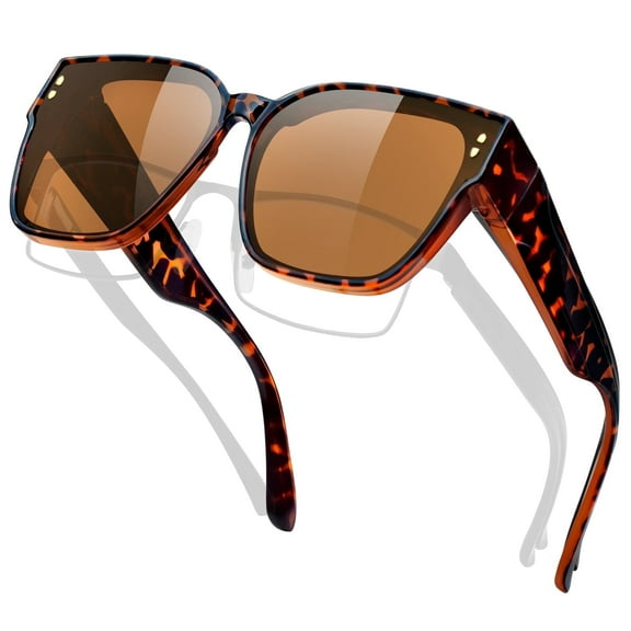 KANASTAL Large Fit over Glasses Sunglasses for Women Polarized Brown Lens