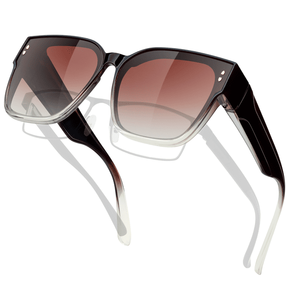 KANASTAL Large Fit over Glasses Sunglasses for Women Polarized UV400 Protection, Trendy Square Shades for Driving Riding Graidient Brown