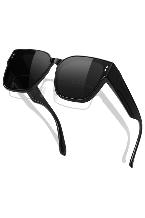 Large Fit over Sunglasses Polarized for Women UV400,  Anti Glare Square Over Glasses Sun Glasses MenTrendy for Driving Riding - Black