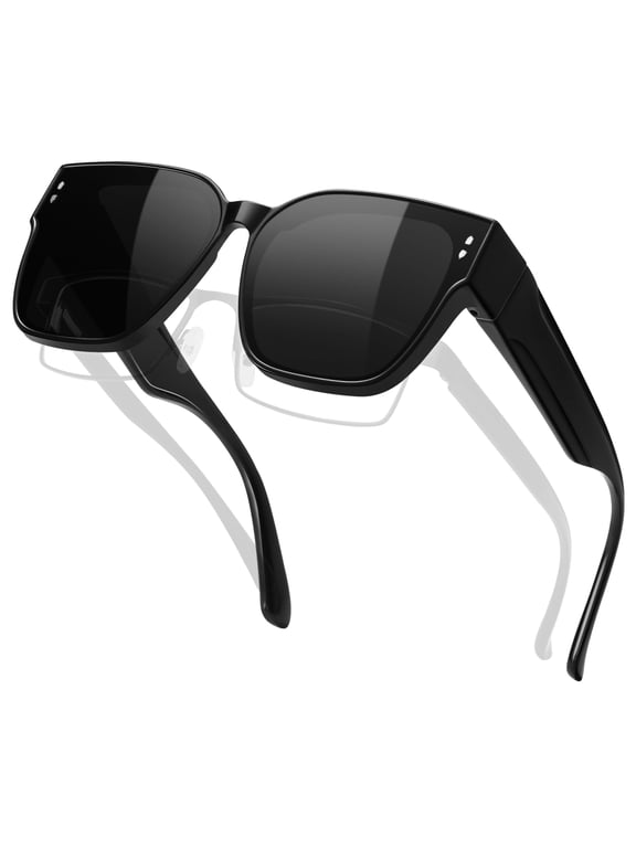 Large Fit over Sunglasses Polarized for Women UV400, Anti Glare Square Over Glasses Sun Glasses MenTrendy for Driving Riding - Black