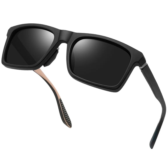 KANASTAL Polarized Rectangular Sunglasses for Men & Women - TR90 Lightweight Frame, UV400 Protection, Classic Black Square Shades