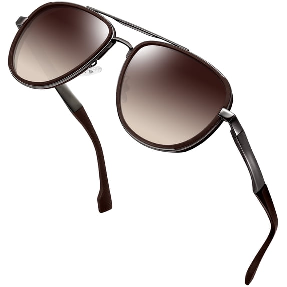KANASTAL Pilot Sunglasses for Men Women Polarized Sun Glasses UV Protection, Retro Double Bridge Design, Adjustable Spring Hinges, Driving Shades Gradient Brown Lens